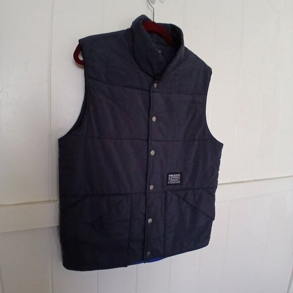 Vintage Stussy Burly Gear Vest Mens Small Snap Button Navy Blue 90s Work Jacket - Picture 6 of 16